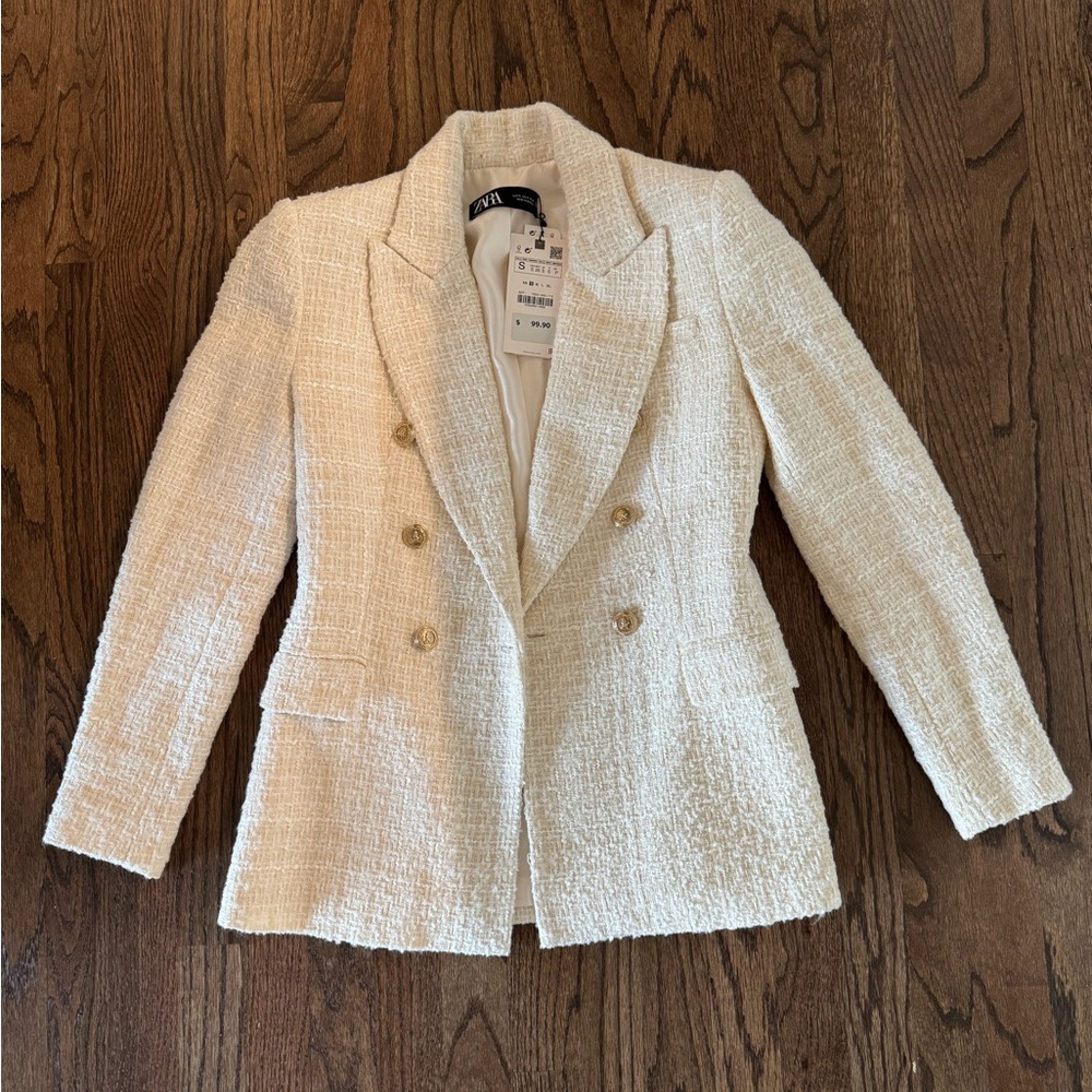 Zara Size Small cream tweed blazer
